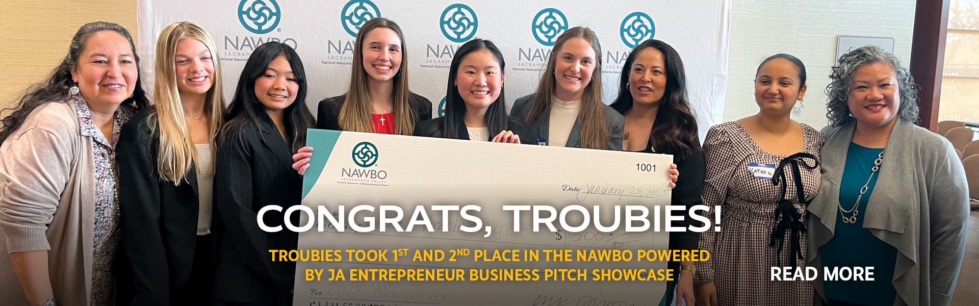 Troubies took first and second place in the NAWBO Business Pitch Showcase. St. Francis Catholic High School Sacramento, CA.