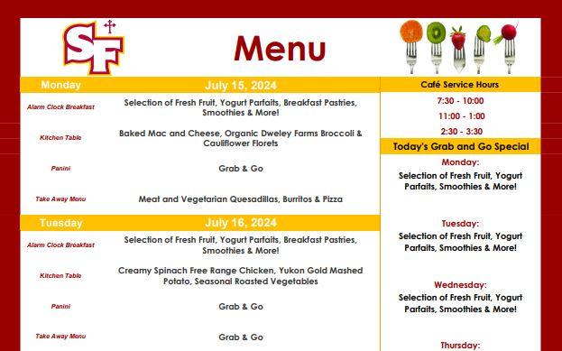 Serra Court Cafe Menu. St. Francis Catholic High School Sacramento, CA.