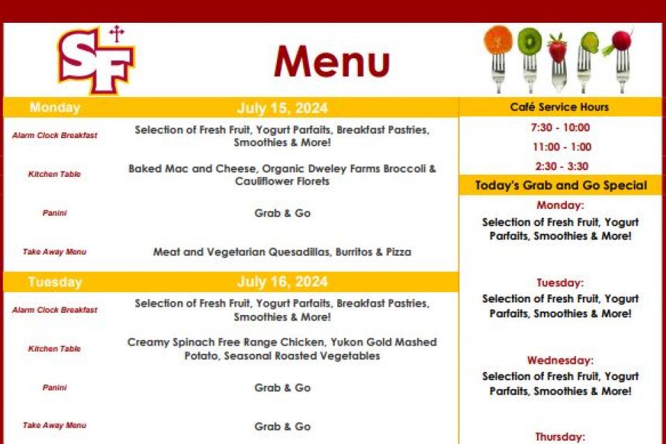 Serra Court Cafe Menu. St. Francis Catholic High School Sacramento, CA.